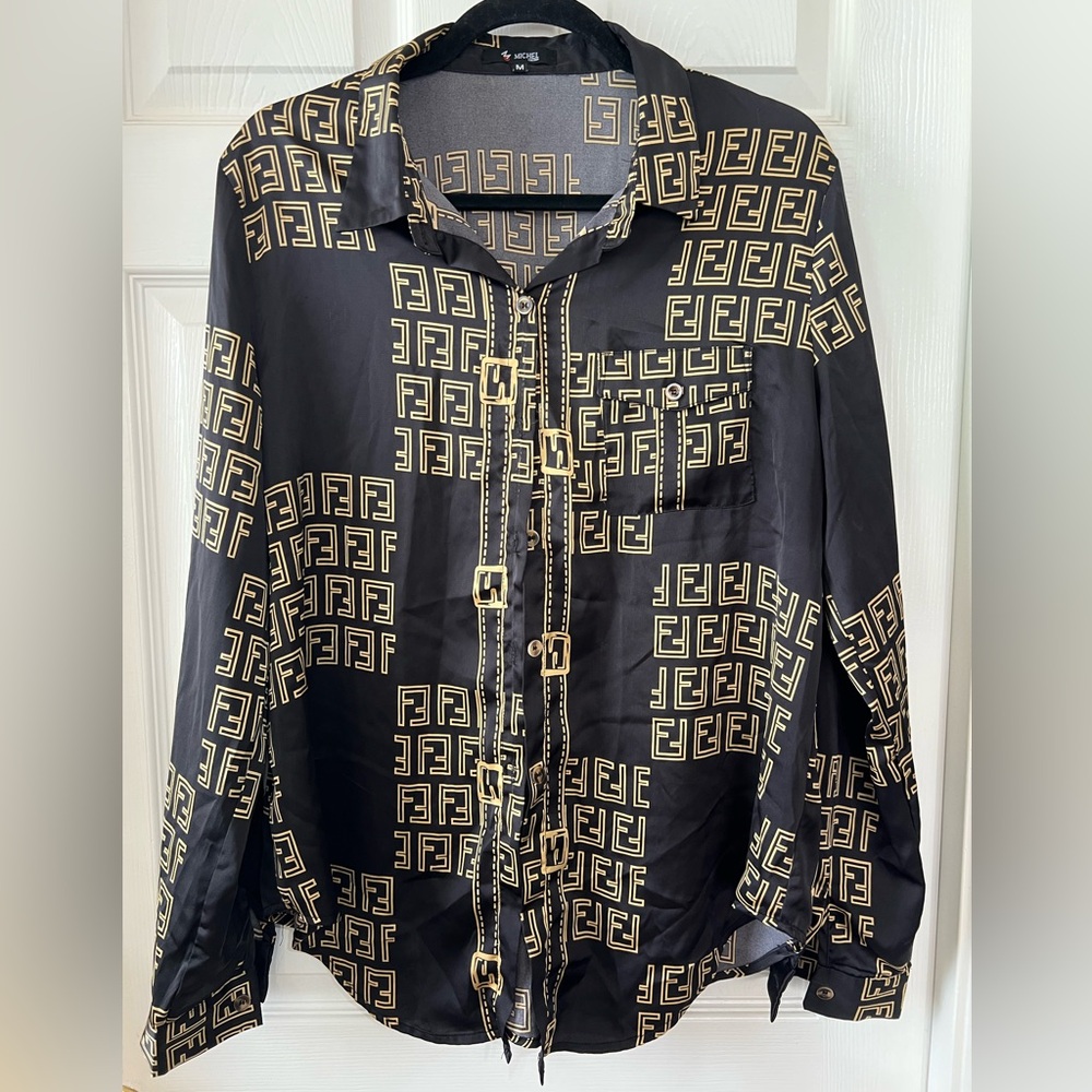 Michel- Designer Black and Gold Women's Blouse-medium